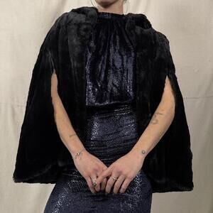 Vintage real fur cropped cape jacket